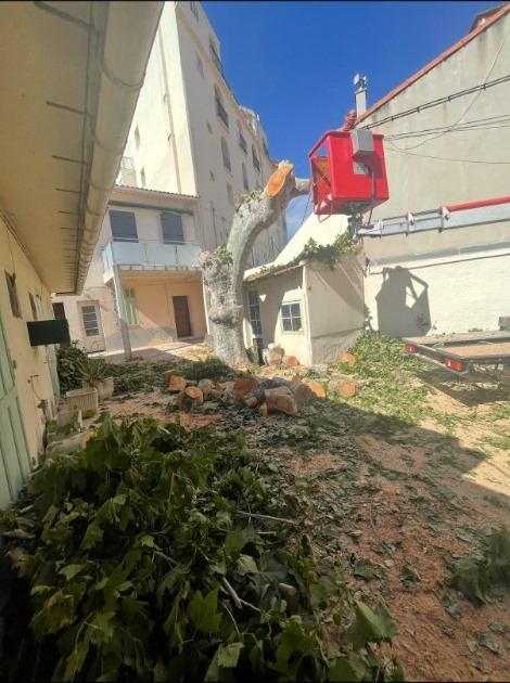 Chantier d’aménagement en cour avec nacelle